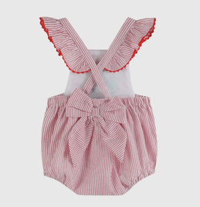 Red Seersucker Strawberry Ruffle Romper - Image #2