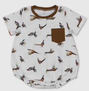 Short Sleeves Brown Pheasant Pocket Baby Boys Romper - Image #1