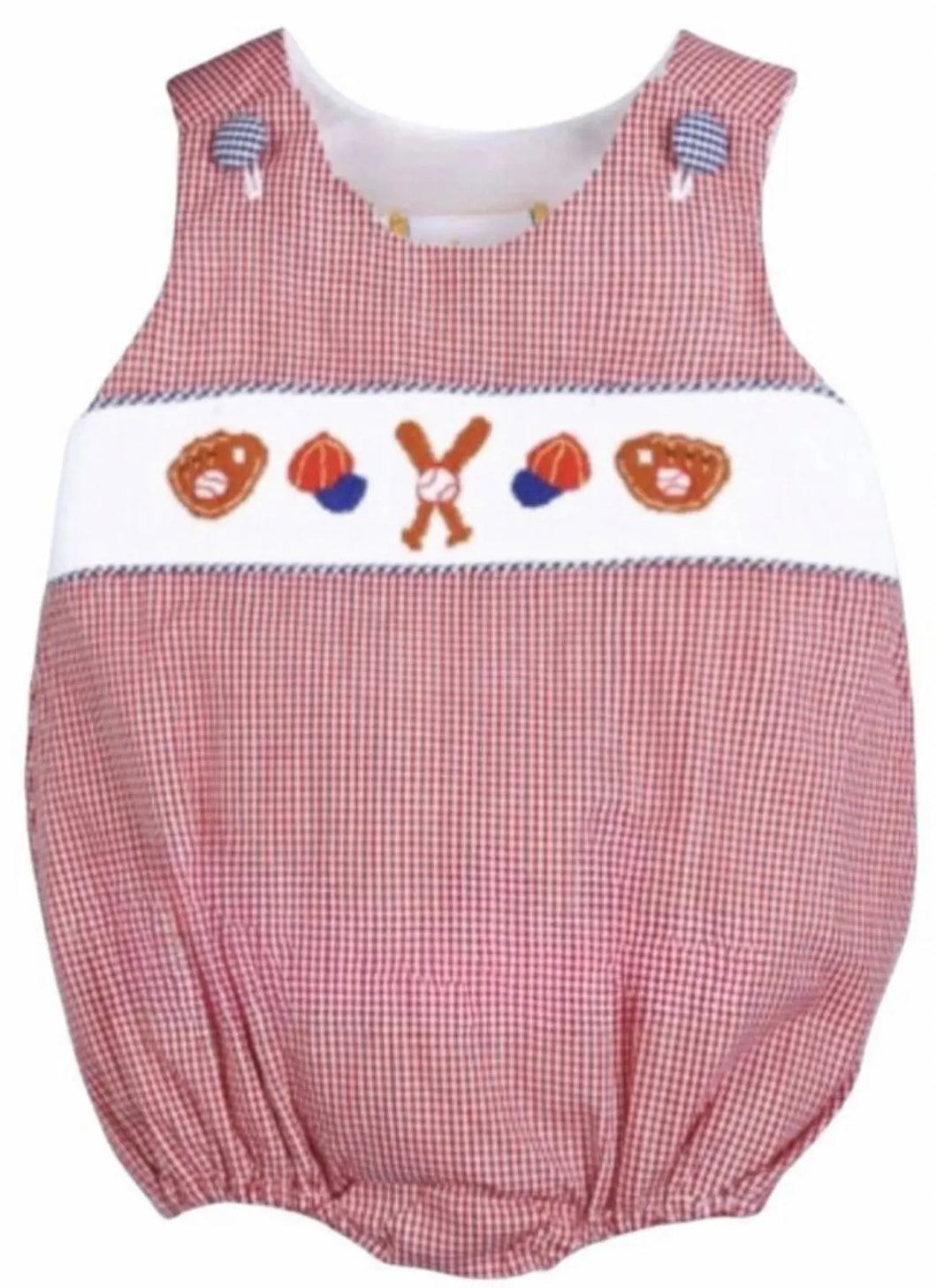 Smocked Baseball Boy Red Gingham - Image #1