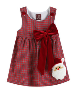 Red Plaid Santa Bow Sleeveless Babydoll Dress - Image #1