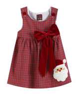 Red Plaid Santa Bow Sleeveless Babydoll Dress - Image #1