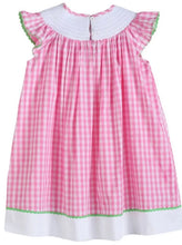 Load image into Gallery viewer, Pink Gingham Flower Smocked Bishop Dress - Image #3
