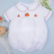 Pumpkin French Knot Embroidery Baby Boy Bubble - Image #1