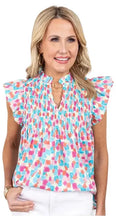 Load image into Gallery viewer, Women Shirred Yoke Ruffled Abstract Printed Blouse - Image #1
