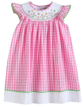 Load image into Gallery viewer, Pink Gingham Flower Smocked Bishop Dress - Image #1
