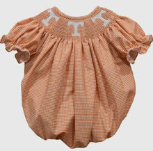 Load image into Gallery viewer, Ready to ship-Tennessee Vols Smocked Orange Gingham Girls Bubble - Image #1
