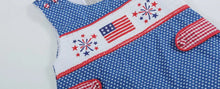 Load image into Gallery viewer, Star Print USA Flag and Fireworks Smocked Shortalls - Image #2
