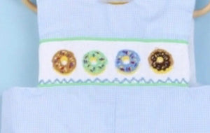 Smocked Donut Boy Baby Blue Shortalls - Image #2