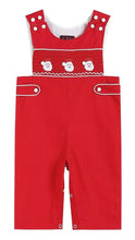 Load image into Gallery viewer, Red &amp; White Santa Smocked Overalls - Image #1
