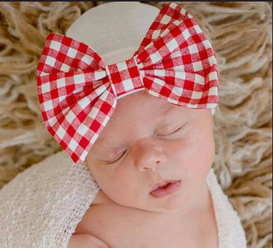 Christmas Check Bow Newborn Beanie - Abbies Place