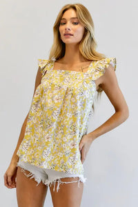 FLORAL PRINTED RUFFLE SLEEVELESS TOP - Image #7