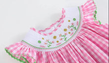 Load image into Gallery viewer, Pink Gingham Flower Smocked Bishop Dress - Image #2
