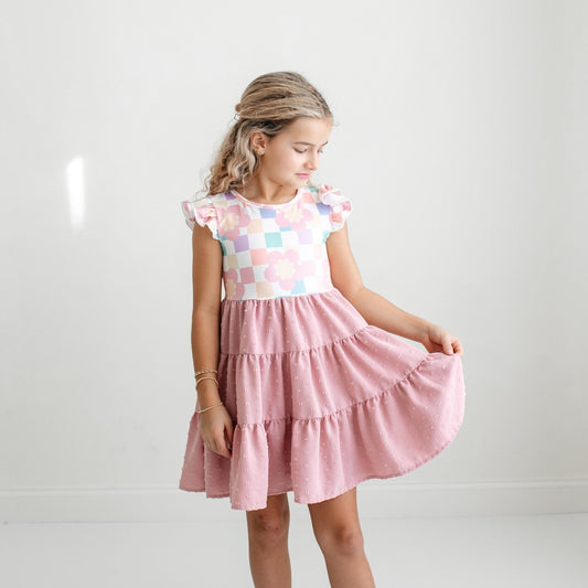 Ella Pink Check Swiss Dot Dress - Abbies Place