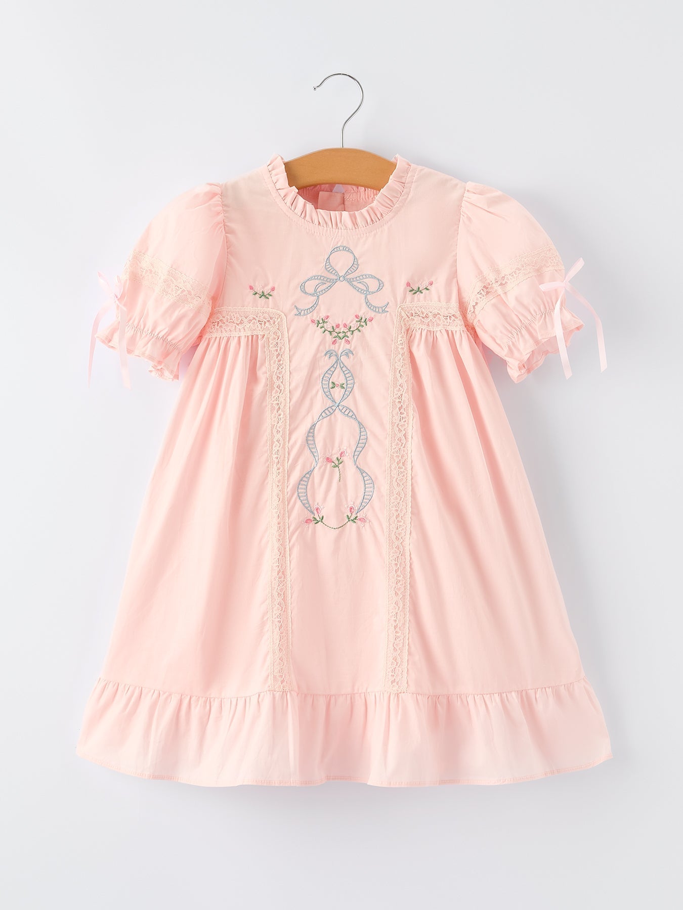 Embroidered Lace Girls' Short-sleeved Dress - Abbies Place