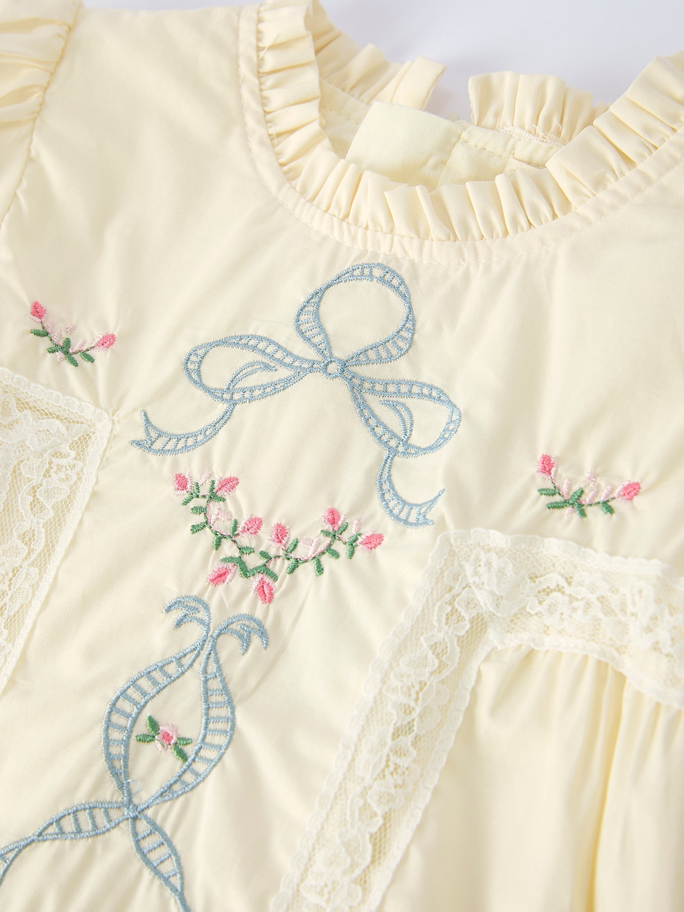 Embroidered Lace Girls' Short-sleeved Dress - Abbies Place