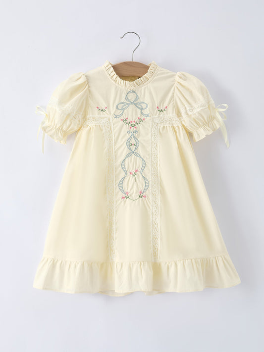 Embroidered Lace Girls' Short-sleeved Dress - Abbies Place