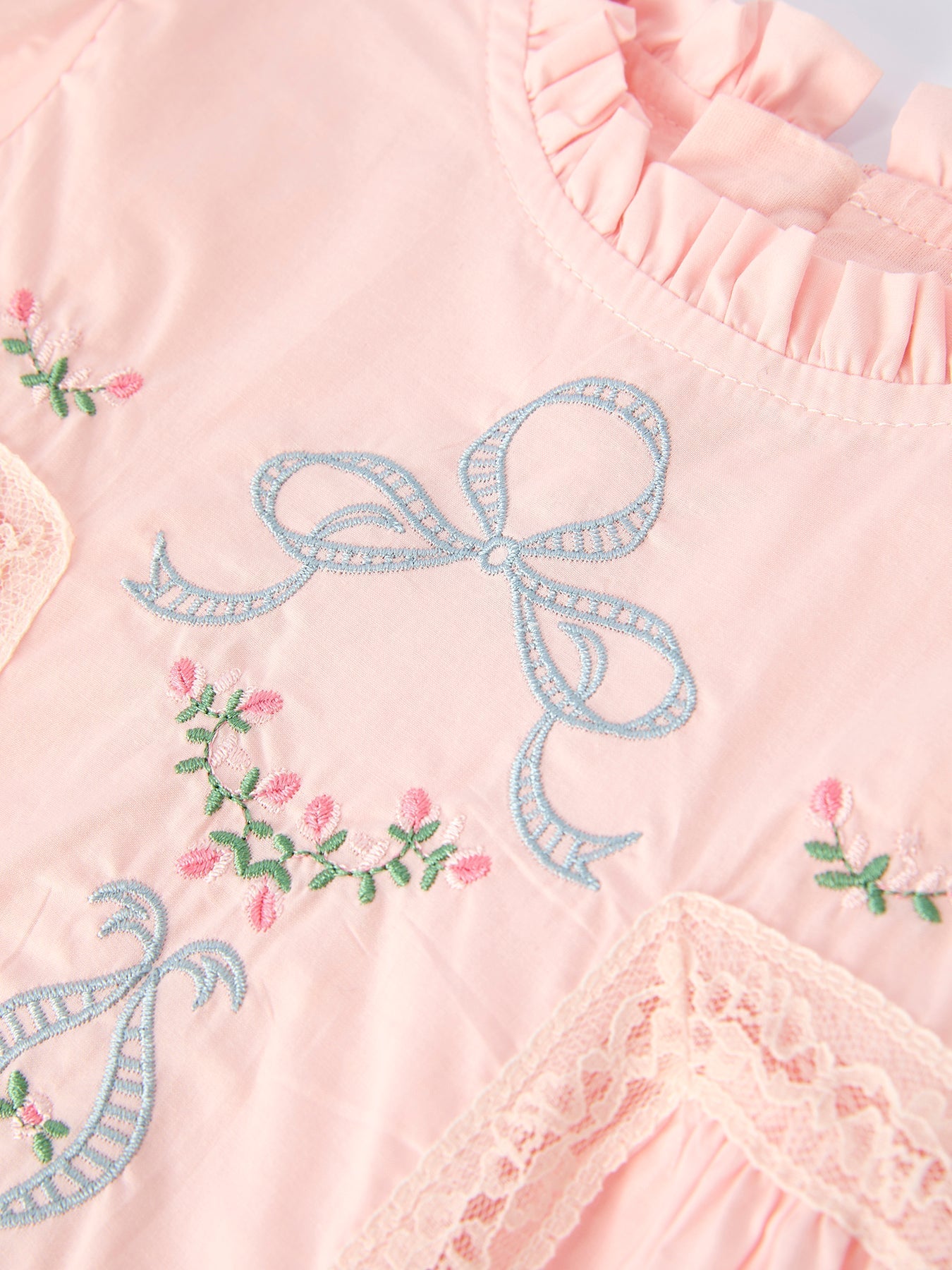 Embroidered Lace Girls' Short-sleeved Dress - Abbies Place