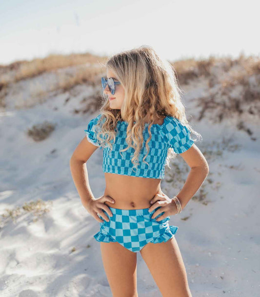 Emmy Blue Check 2 Piece Swimsuit - Abbies Place