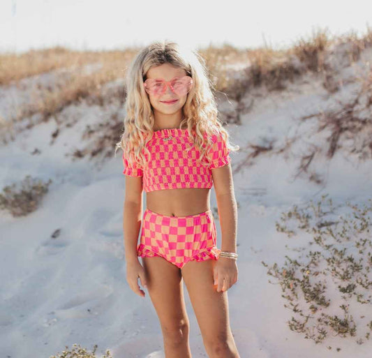 Emmy Hot Pink Check 2 Piece Swimsuit - Abbies Place