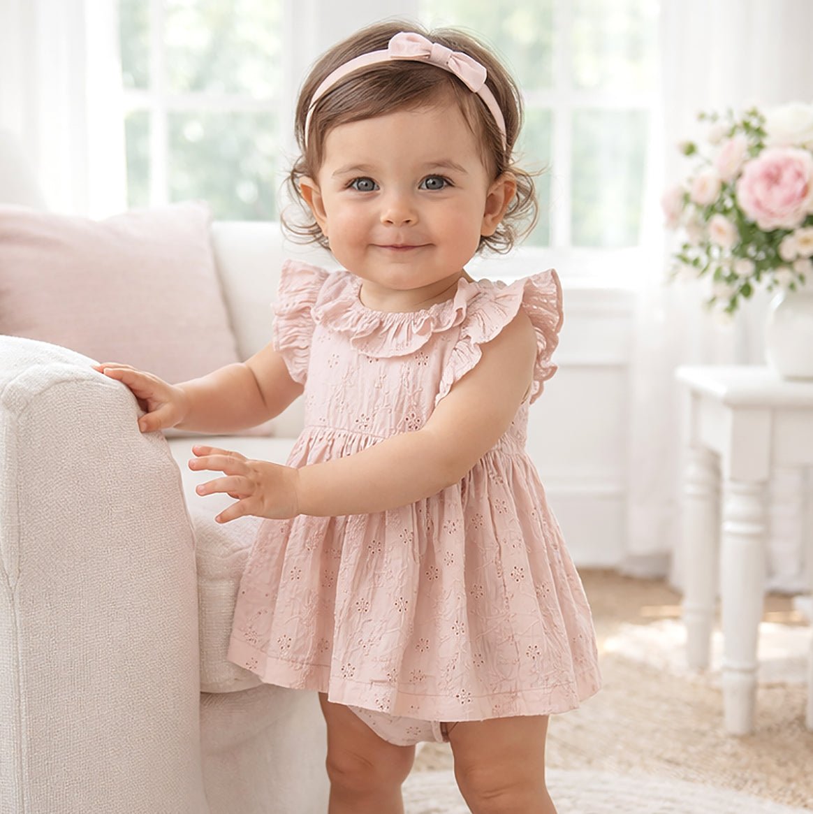 Eyelet Skirted Baby Bodysuit – Cotton for Special Occasions - Abbies Place