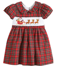 Load image into Gallery viewer, Preorder ETA 8/15-9/15-Red Christmas Plaid Santa Sleigh Smocked Dress - Image #1
