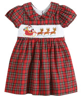 Preorder ETA 8/15-9/15-Red Christmas Plaid Santa Sleigh Smocked Dress - Image #1