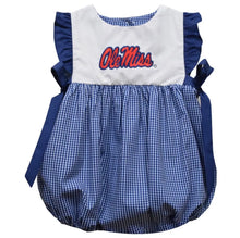 Load image into Gallery viewer, ETA 6/20-Ole Miss Rebels Embroidered Navy Gingham Girl Romper - Image #1
