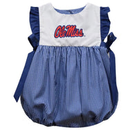 ETA 6/20-Ole Miss Rebels Embroidered Navy Gingham Girl Romper - Image #1