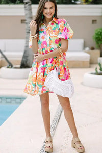 Women Floral Puff Sleeve Buttoned Babydoll Dress - Image #8