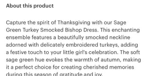 Preorder ETA 7/15-8/15-Sage Green Turkey Smocked Bishop Dress - Image #2