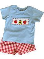 Back To School Crayons And Apples Hand Smocked Gingham Boys Short Set - Image #6