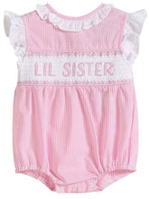 Load image into Gallery viewer, Pink Striped Lil Sister Smocked Romper - Image #1
