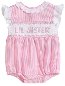 Pink Striped Lil Sister Smocked Romper - Image #1