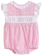 Pink Striped Lil Sister Smocked Romper - Image #1