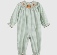 Sage Green Gingham Smocked Pumpkin Playsuit - Image #1