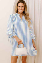 Load image into Gallery viewer, Stripe Knotted 3/4 Sleeve Notched Neck Mini Dress

