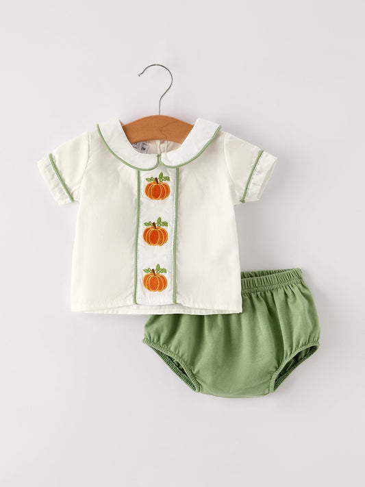 Fall Halloween & Thanksgiving Applique Plaid Boys Bloomers Romper Set - Abbies Place