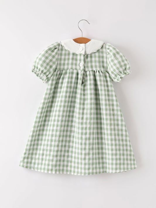 Fall Halloween & Thanksgiving Pumpkin Applique Plaid Green Girls Dress - Abbies Place