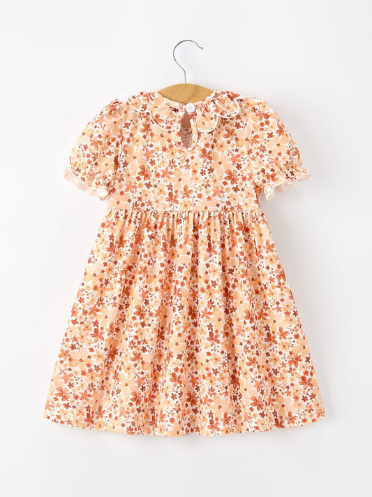 Fall Rust Floral Baby Girls Dress Smocked Petal Collar - Abbies Place