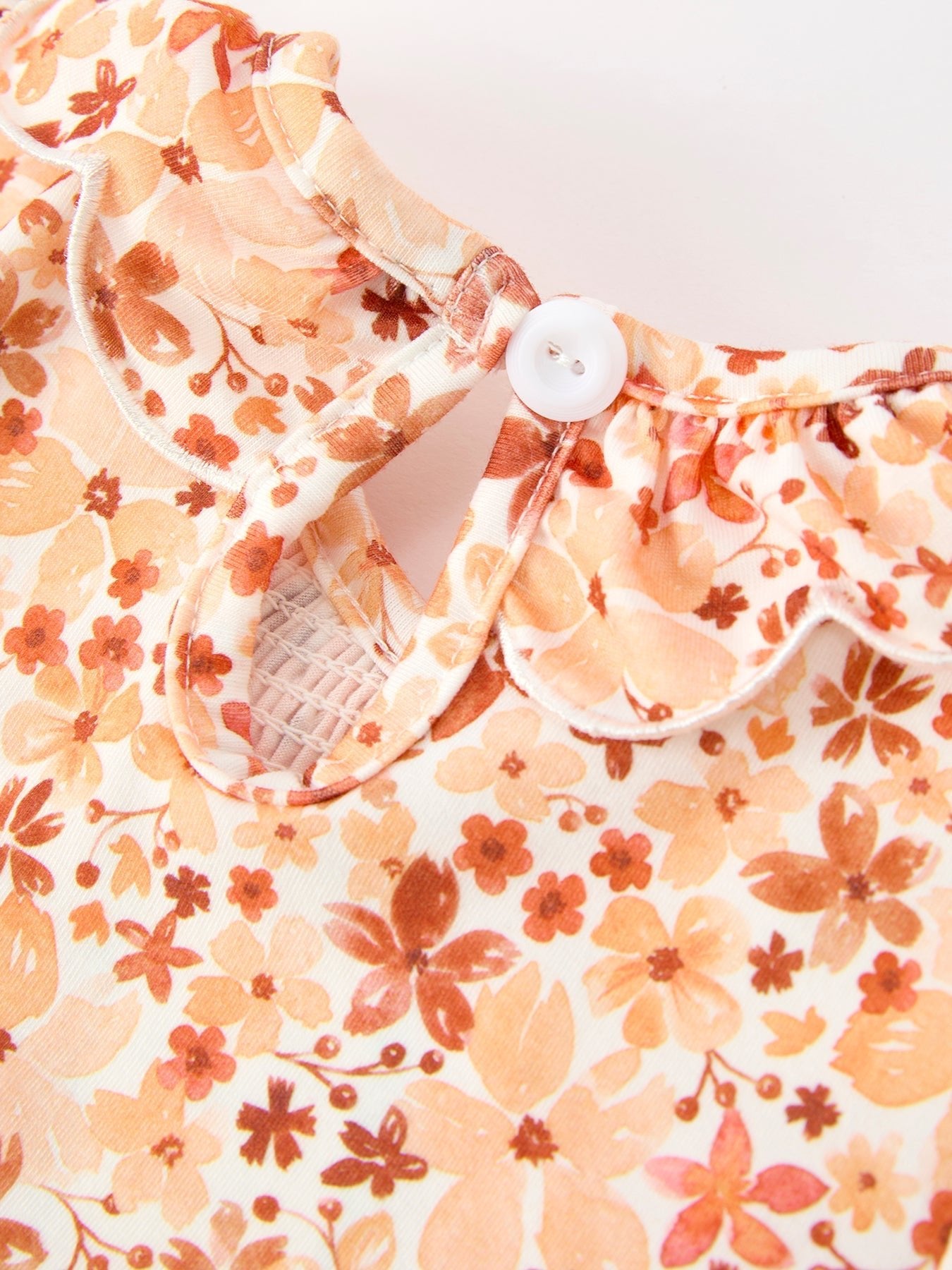 Fall Rust Floral Baby Girls Dress Smocked Petal Collar - Abbies Place