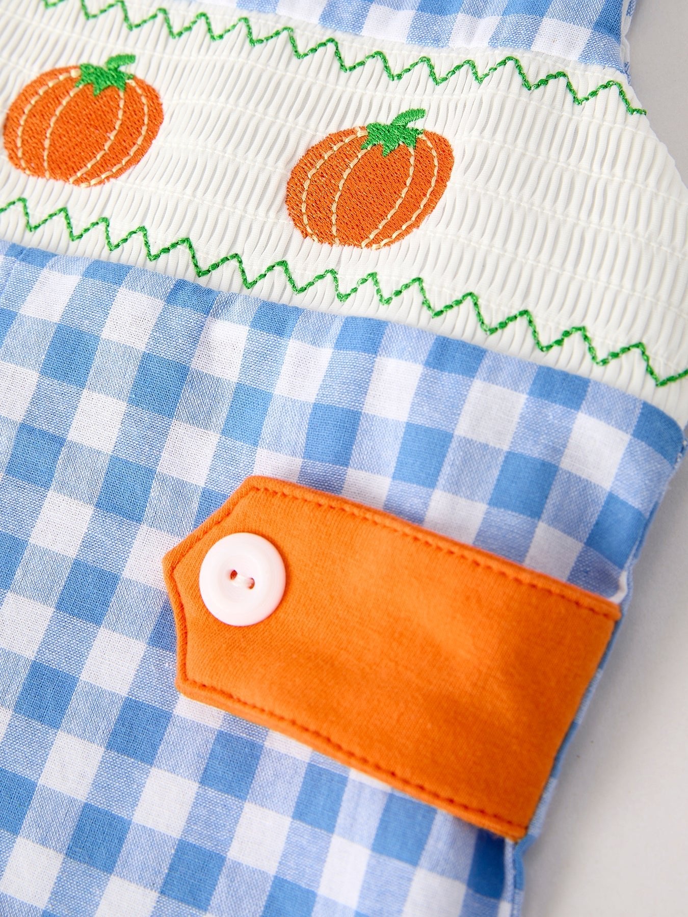 Fall Thanksgiving& Halloween Blue Pumpkin Smock Embroidery Baby Boy Romper - Abbies Place