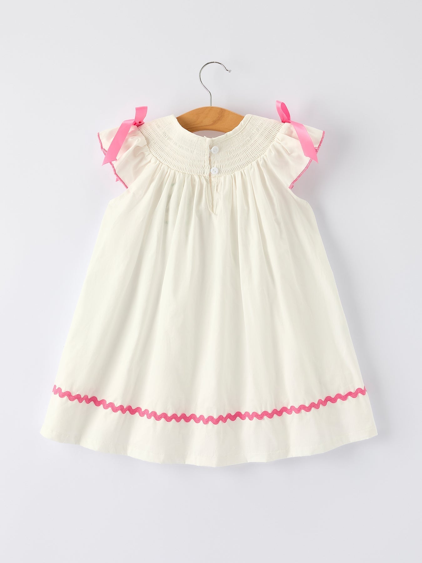 Fall White Girls Dress with Pink Bow Embroidery - Abbies Place