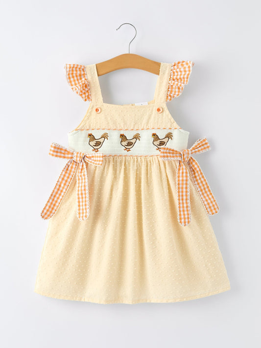 Farm Girl Chicken Smocked Bow Ruffle Dress - Abbies Place