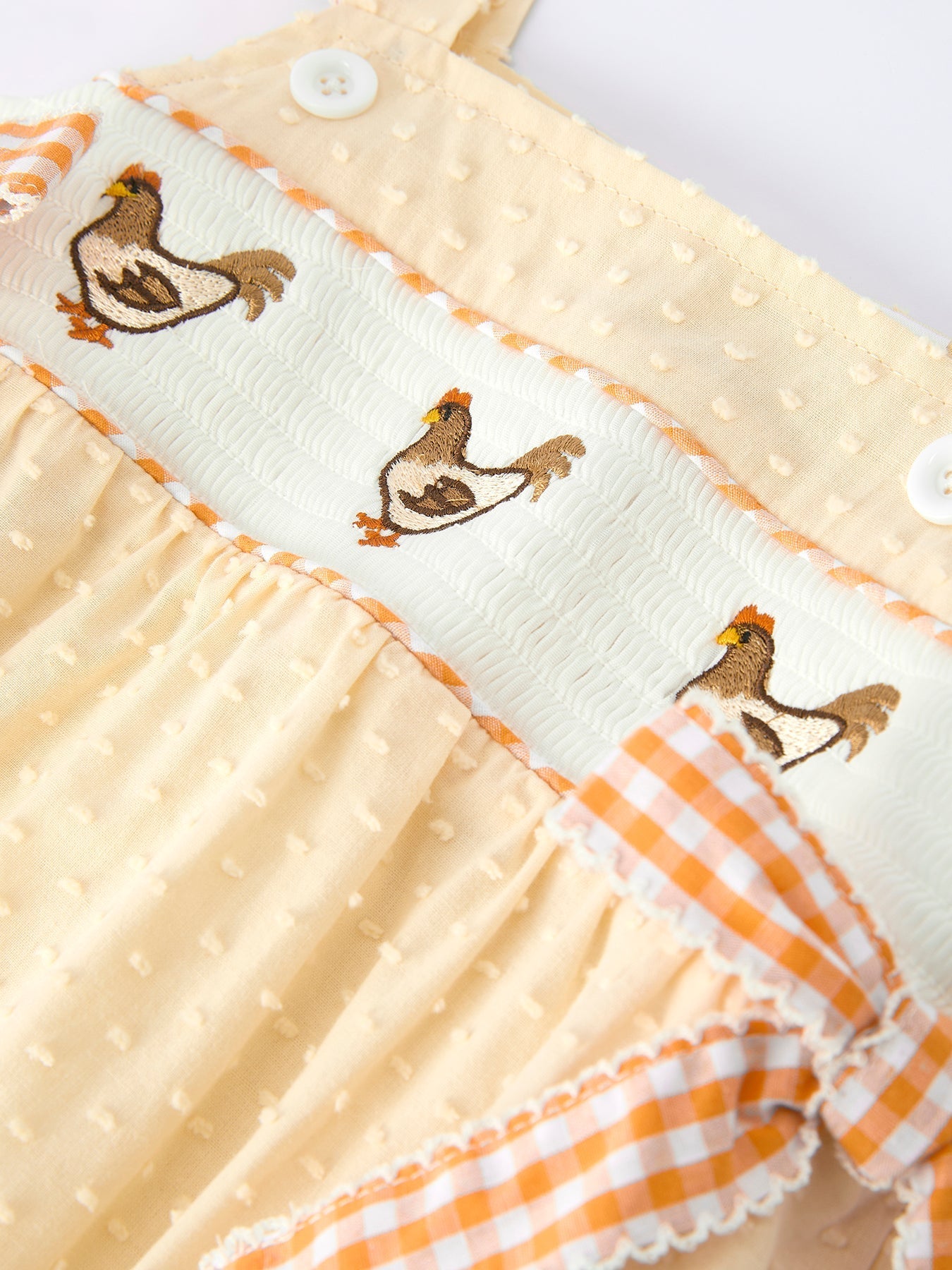 Farm Girl Chicken Smocked Bow Ruffle Romper - Abbies Place