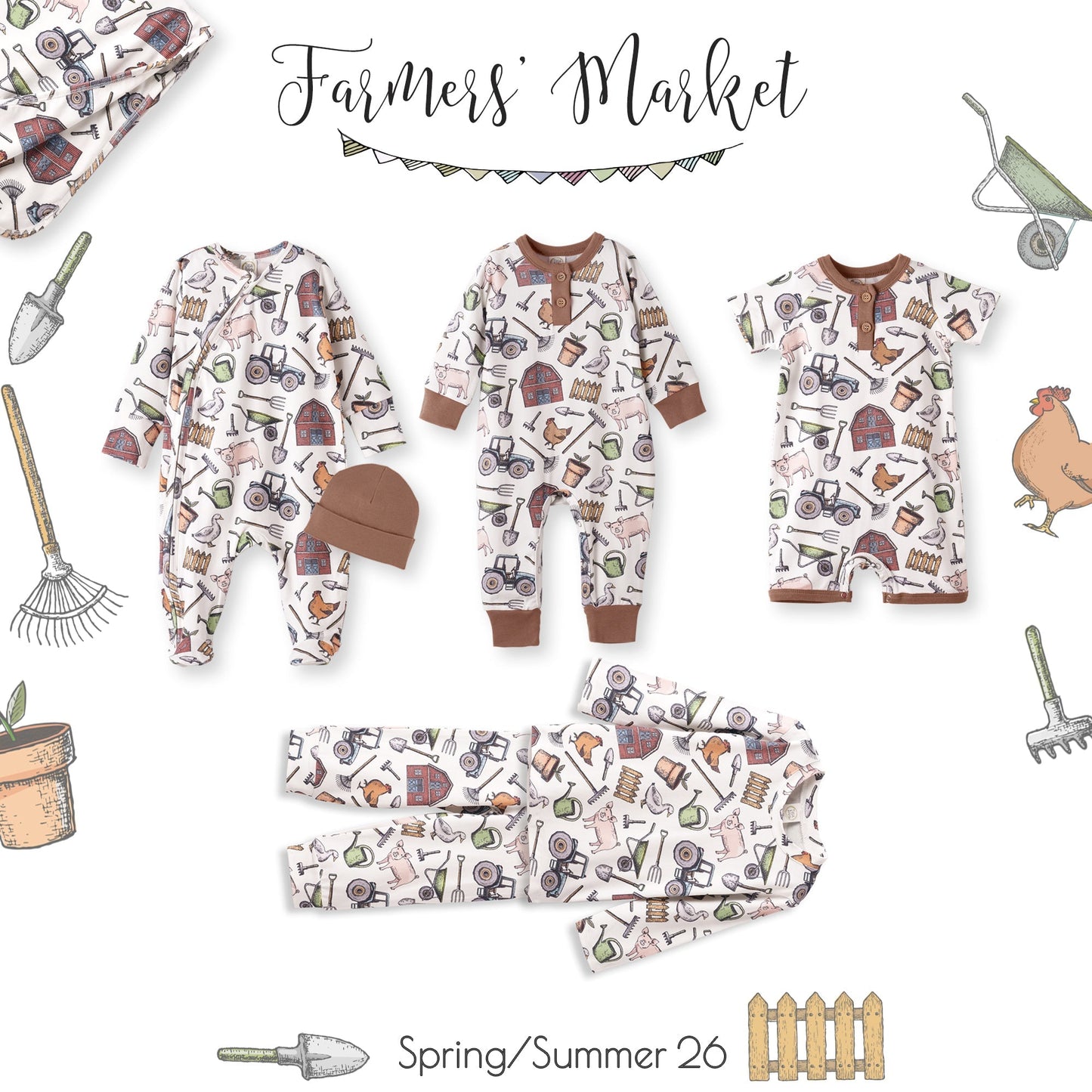 Farmer's Market Baby Boy Shortall Romper–Soft Bamboo - Abbies Place
