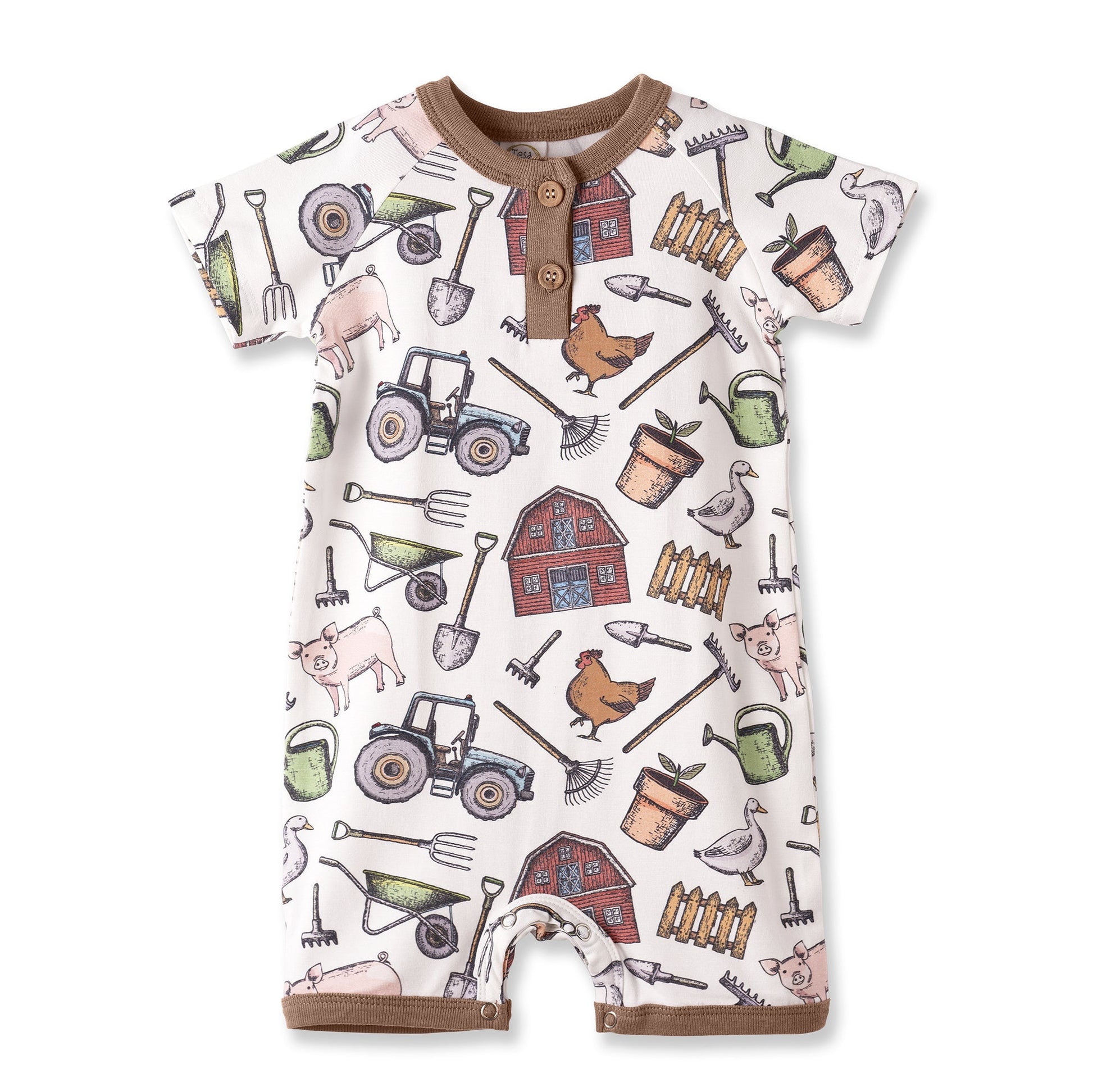 Farmer's Market Baby Boy Shortall Romper–Soft Bamboo - Abbies Place