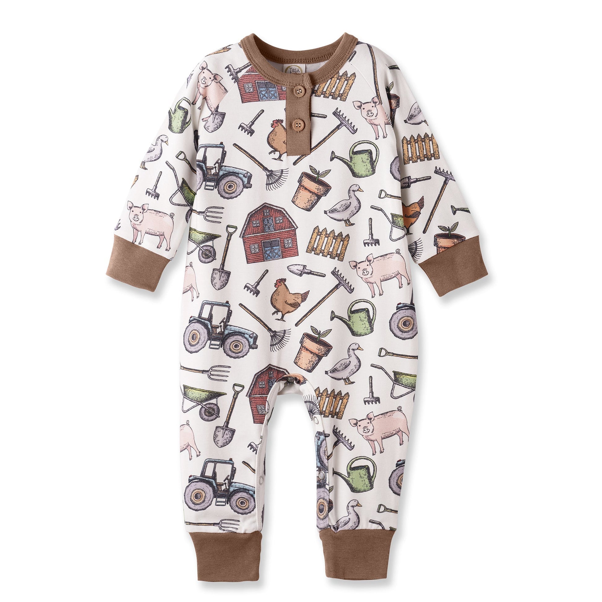 Farmer's Market Baby Henley Romper - Bamboo One Piece - Abbies Place