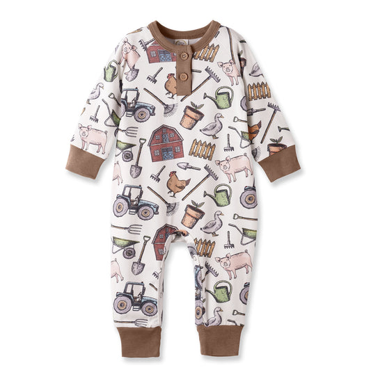 Farmer's Market Baby Henley Romper - Bamboo One Piece - Abbies Place