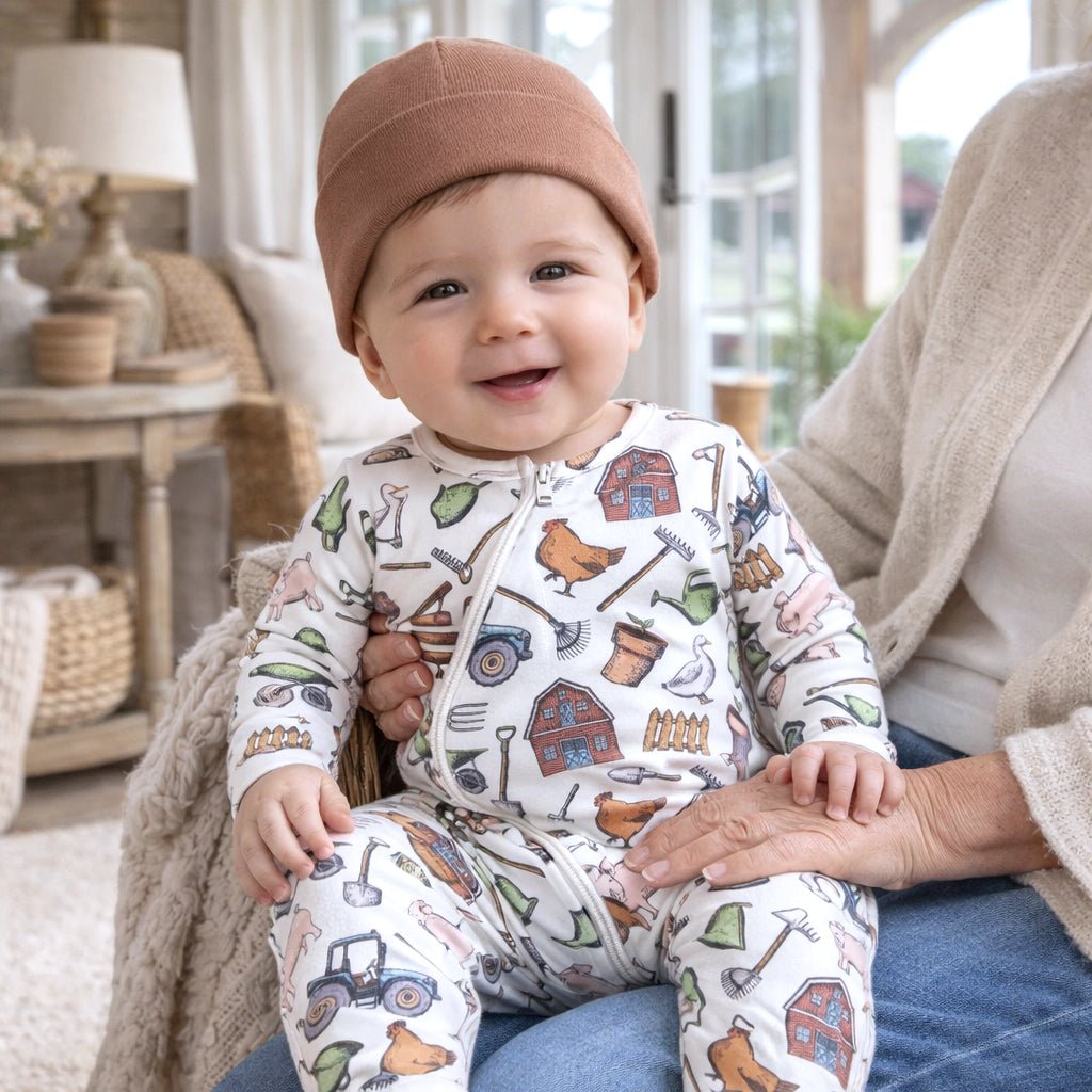 Farmer's Market Baby Zipper Romper – Soft Bamboo One-Piece - Abbies Place