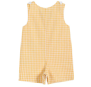 Light Orange Gingham Peach Applique Overalls - Image #2